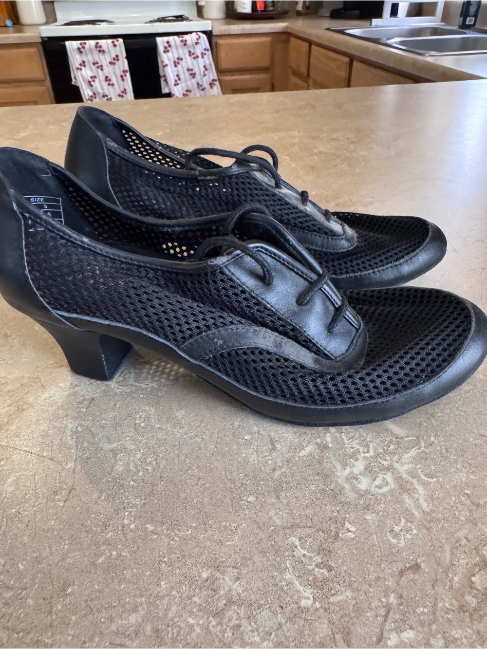 Women's Black Mesh Lace-Up Heel dance shoes